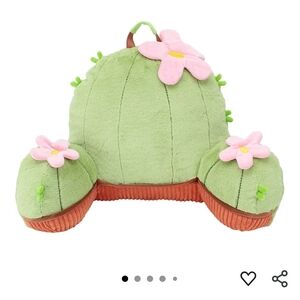 Green Cactus Plush Pillow with Pink Flowers